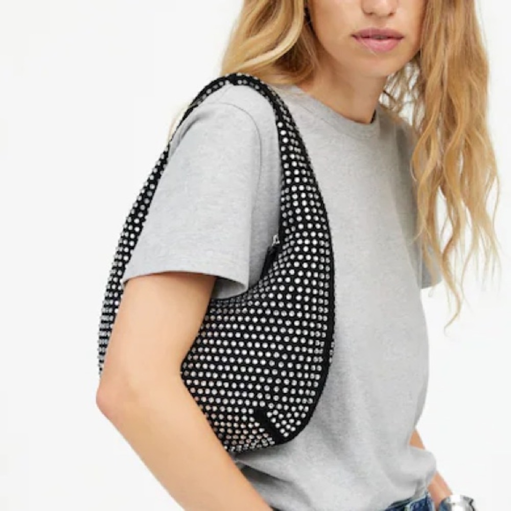 EUC Madewell The Medium Crystal Embellished Suede Bag Black/Silver - Picture 3 of 7